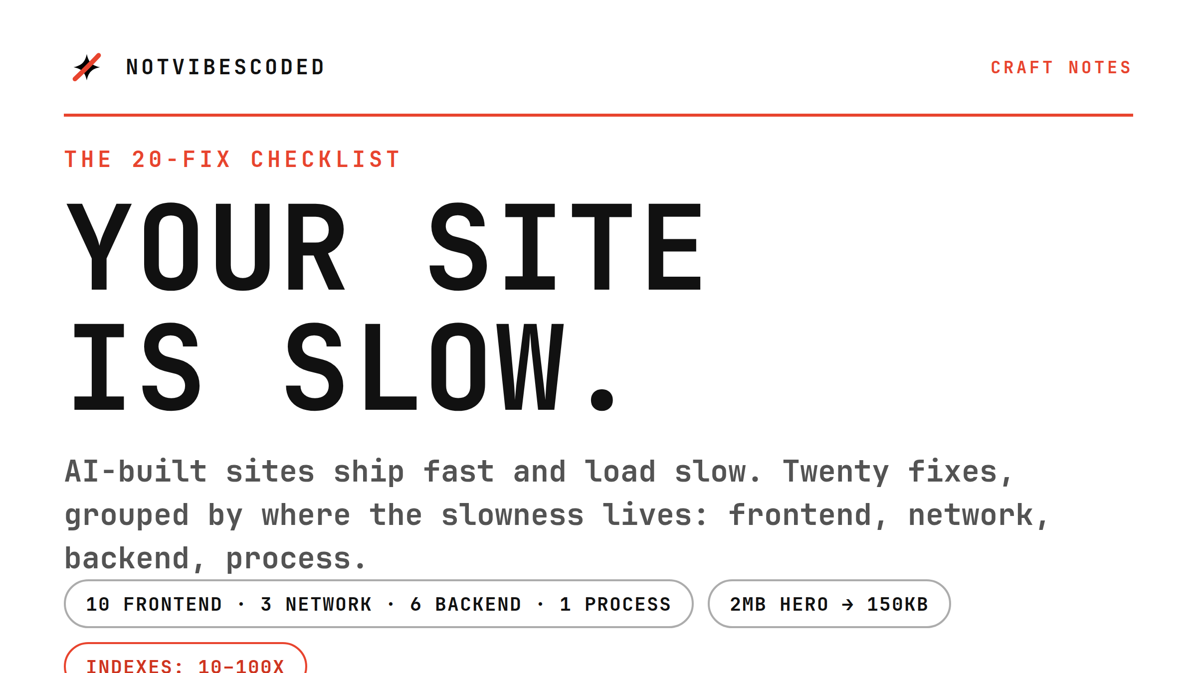 Your vibe-coded site is slow. Here's the 20-fix checklist.